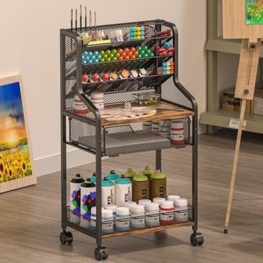 Art Craft Organizer - Small Rolling Utility Cart with Drawer