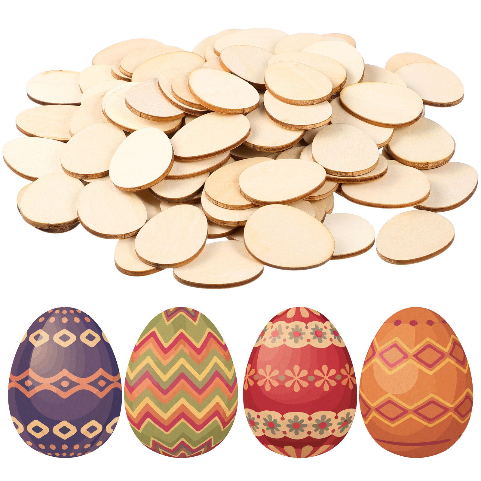 Art And Craft For Nursery - 100Pcs 40Mm Egg Shape Wood DIY