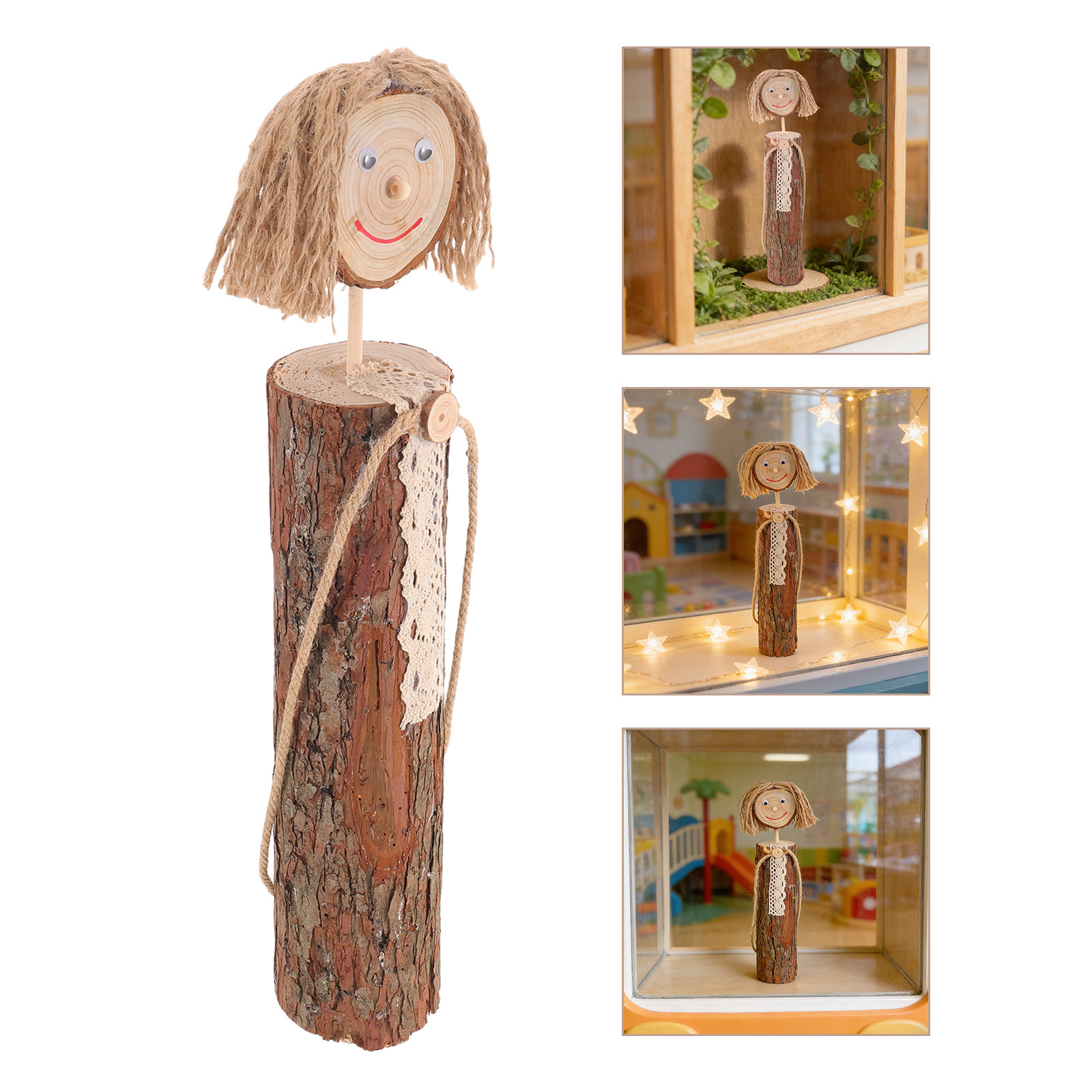 Art And Craft For Nursery - Handmade Rustic Wooden Girl Statue Natural