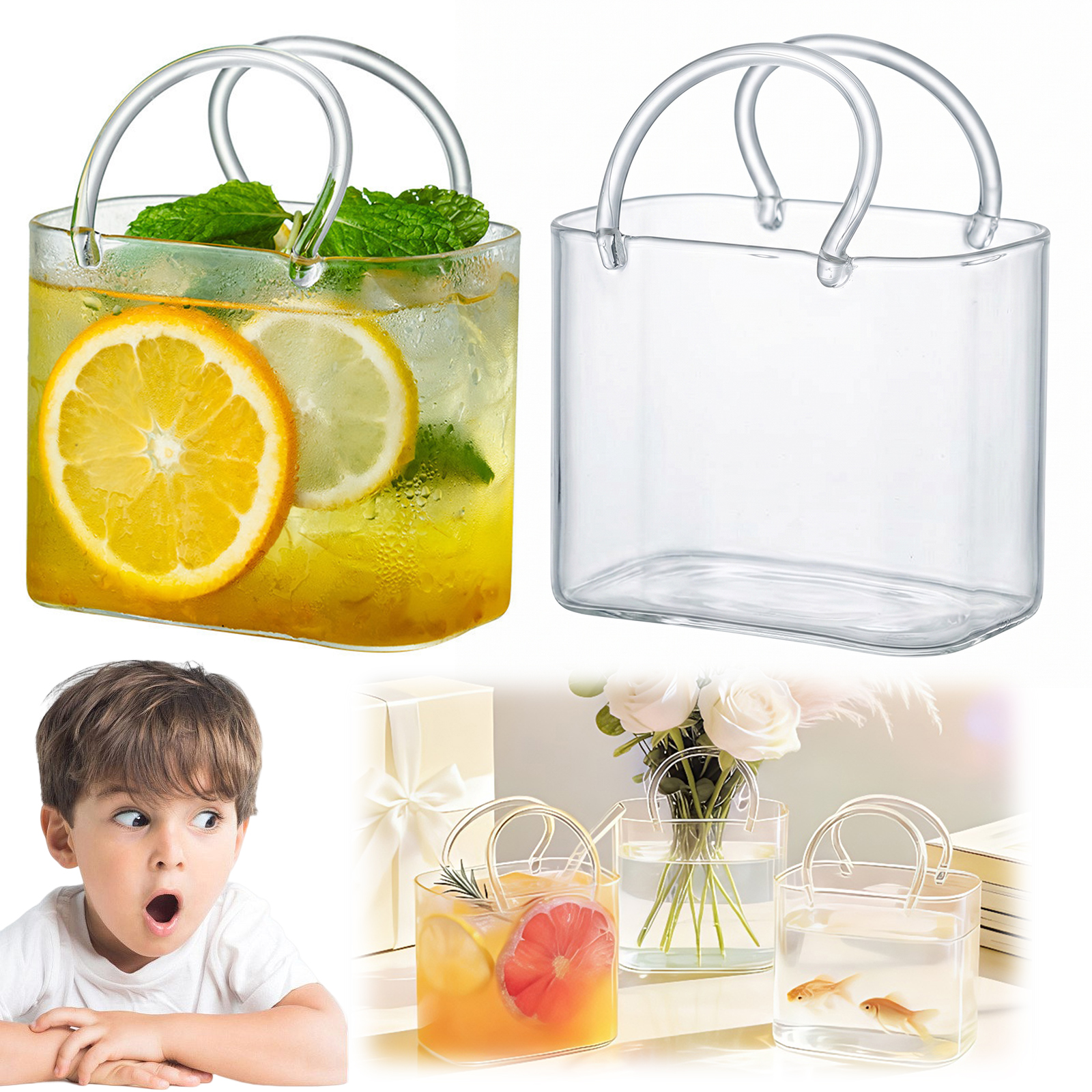 Glass Purse with Glass Straw C - Art Craft Vase 评论和价格