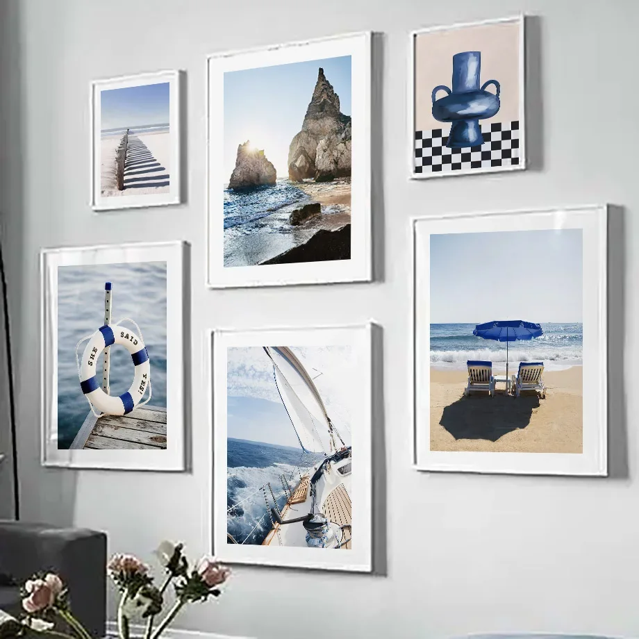 Blue Sea Sunshine Beach White  - Art Craft Vase 评论和价格