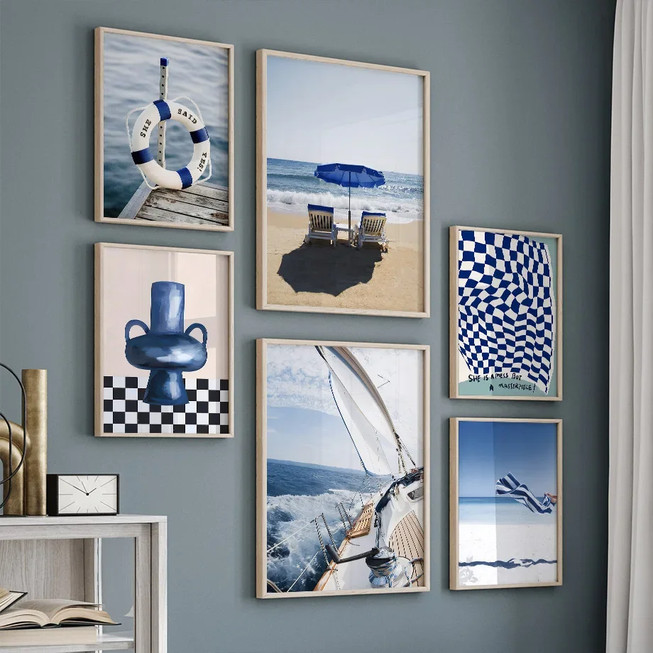 Blue Sea Sunshine Beach White  - Art Craft Vase 评论和价格