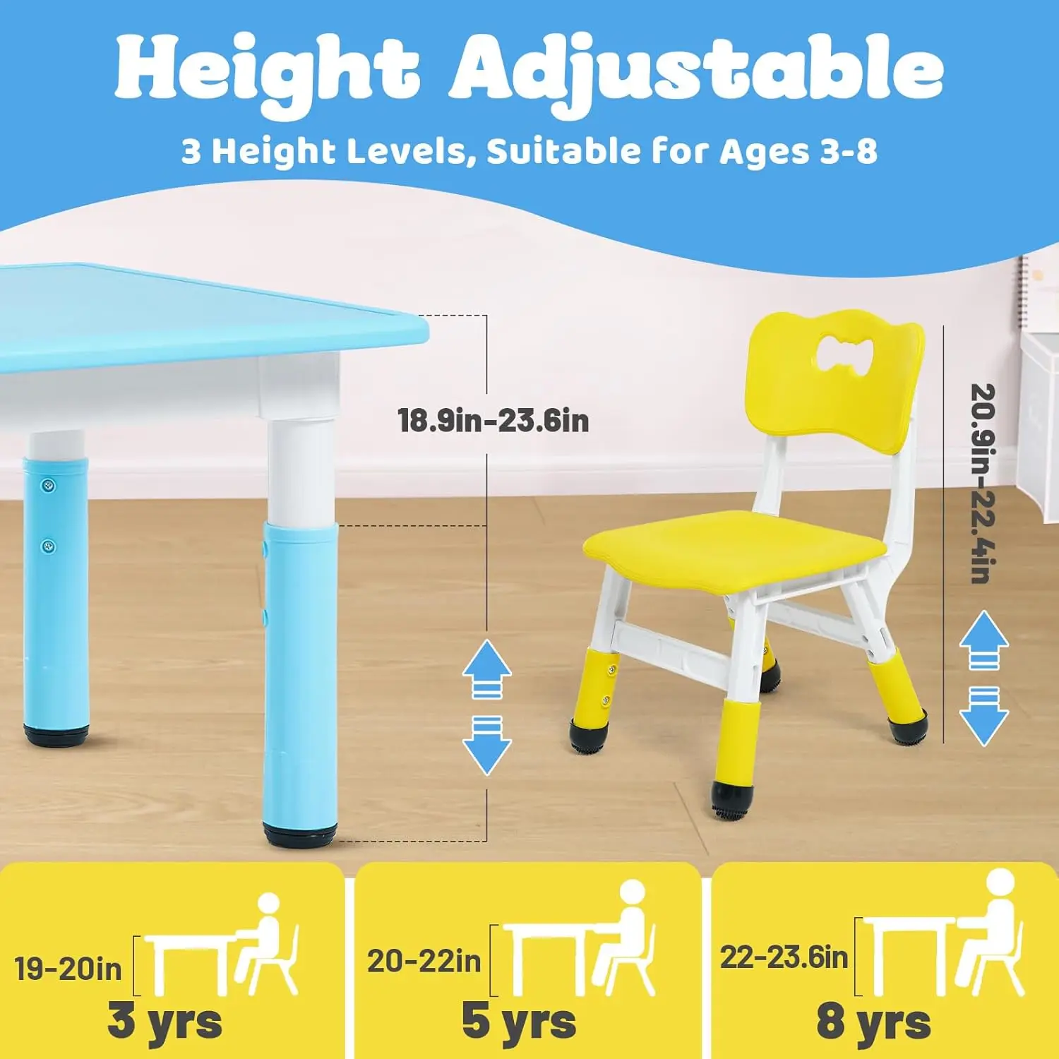 Kids Table and 2 Chairs Set, H - Art Craft Easy 评论和价格