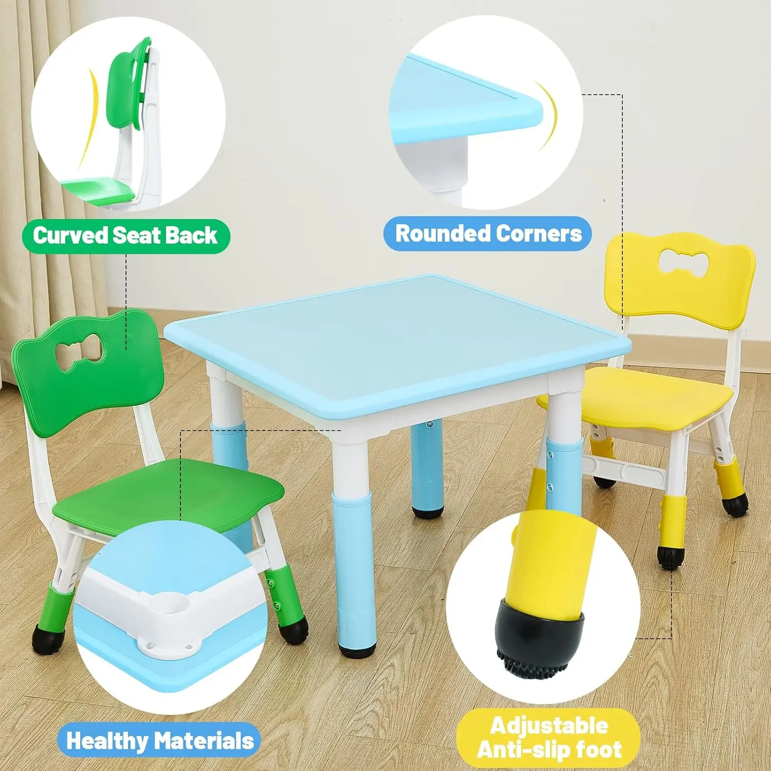 Kids Table and 2 Chairs Set, H - Art Craft Easy 评论和价格