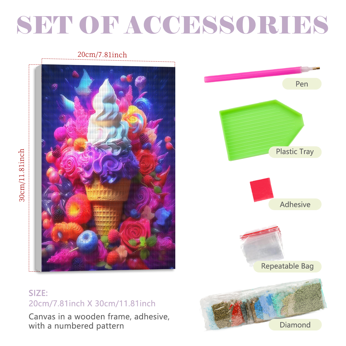 1pc frameless  5D Diamond Pain - Art Craft Ice Cream 评论和价格