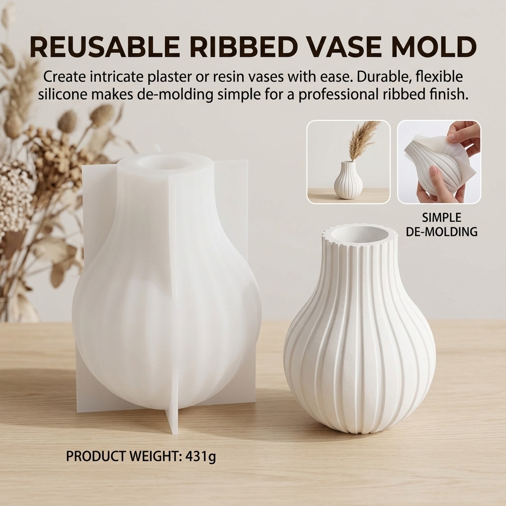 Silicone Vase Mold with Stripe - Art Craft Vase 评论和价格