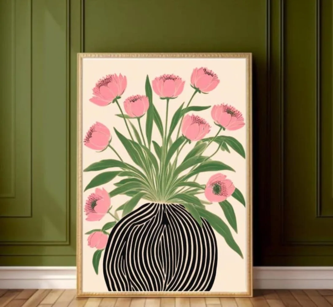 A Frameless Floral Poster,Mati - Art Craft Vase 评论和价格
