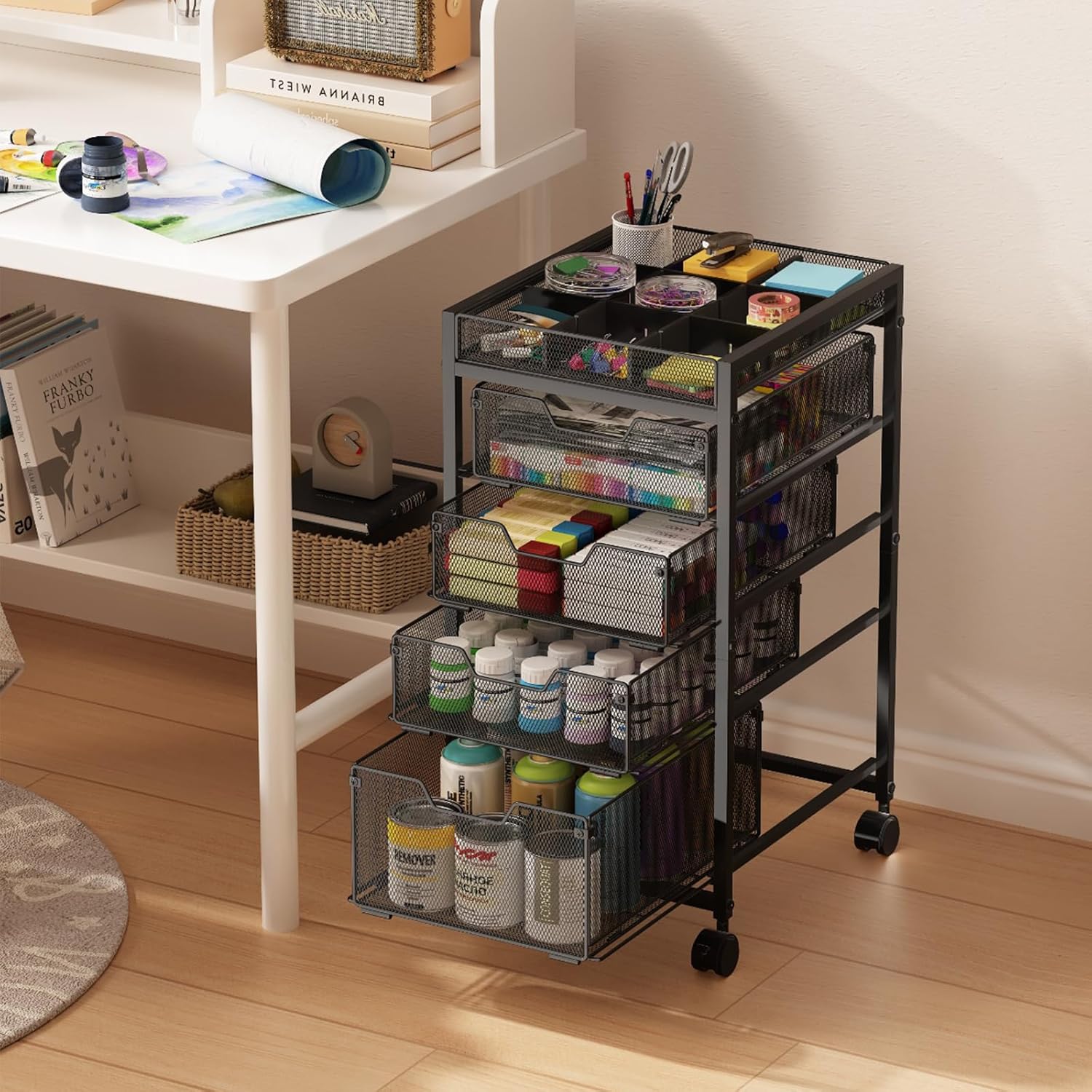 Rolling Utility Cart with 4 Dr - Art Craft Organizer 评论和价格