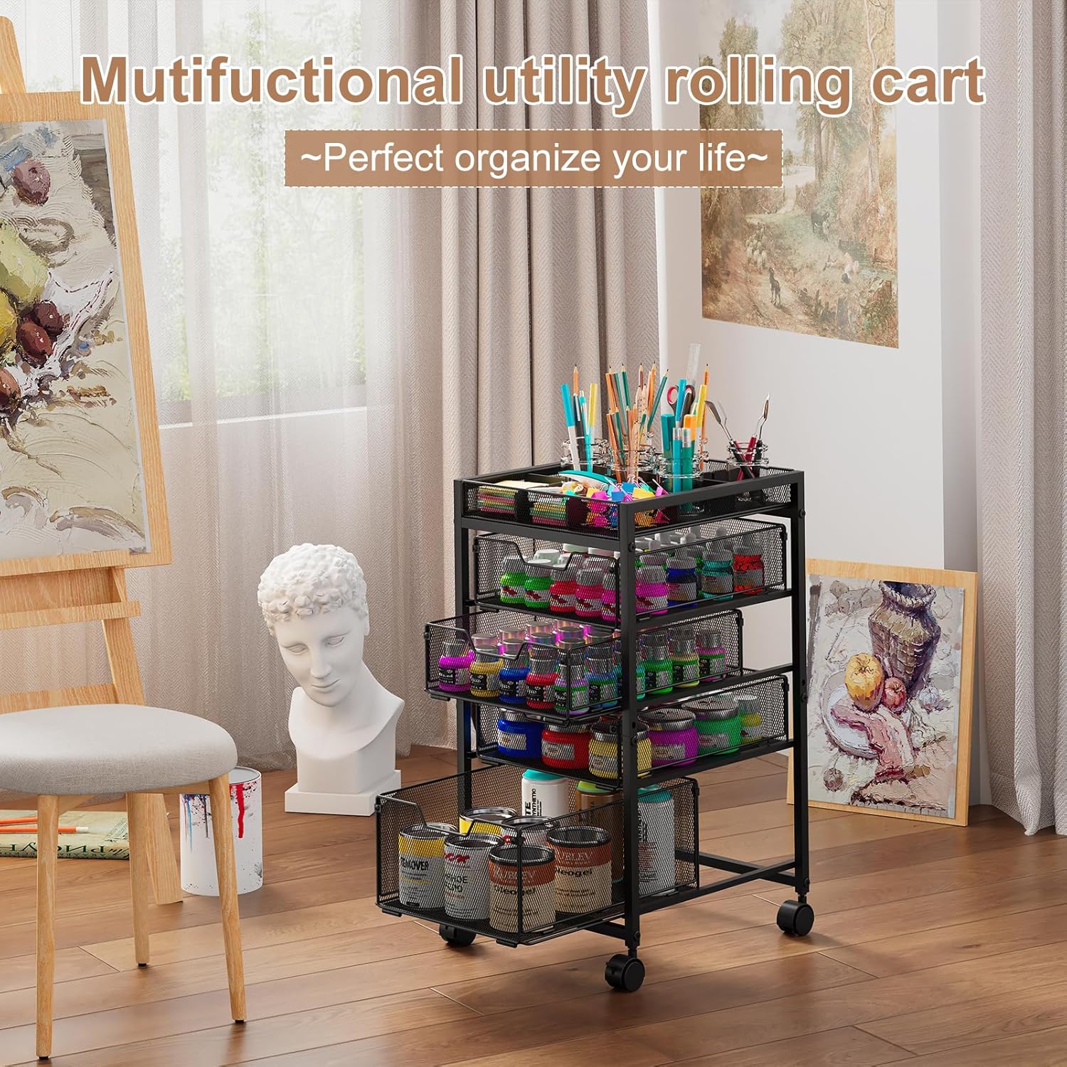 Rolling Utility Cart with 4 Dr - Art Craft Organizer 评论和价格
