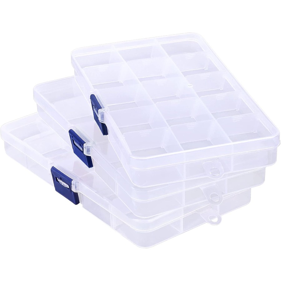 3PCS 15Grid Clear Plastic Fake - Art Craft Organizer 评论和价格