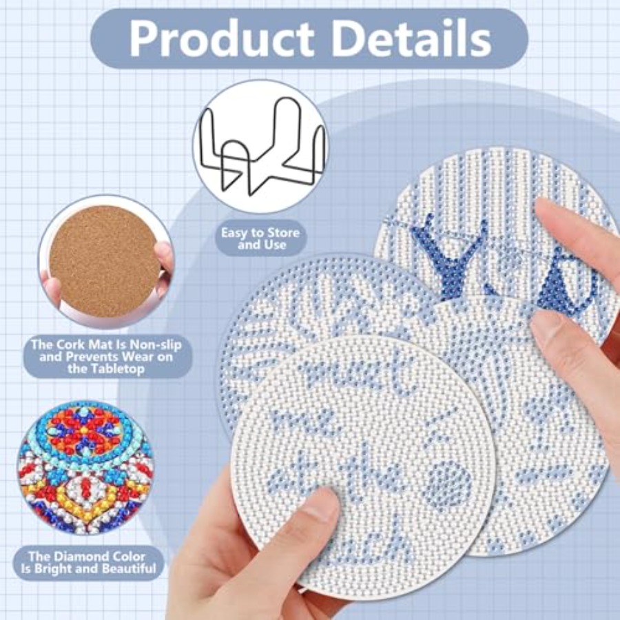 Diamond Art Coasters Kit, 8 Pc - Art Craft Easy 评论和价格