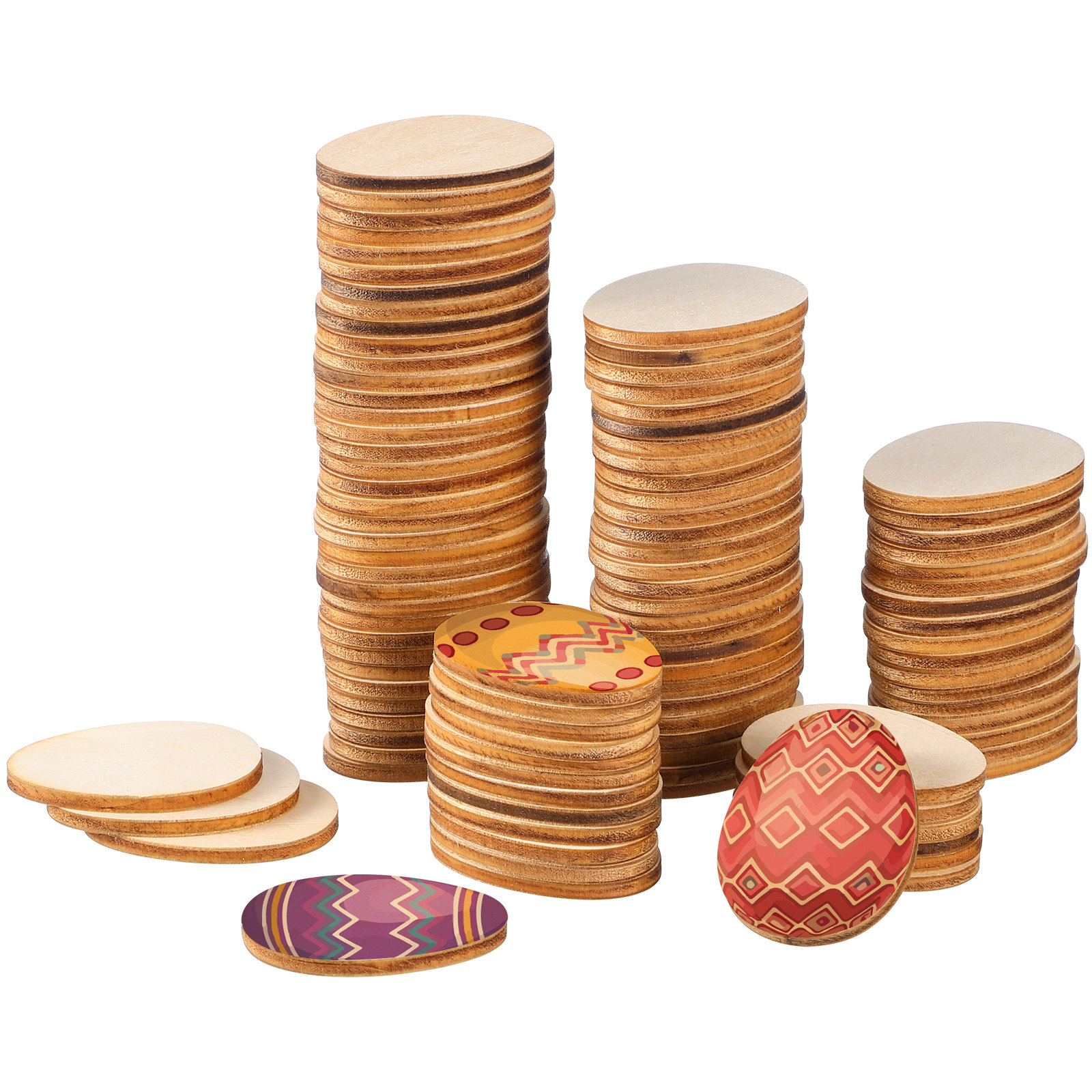 100Pcs 40Mm Egg Shape Wood DIY - Art And Craft For Nursery 评论和价格