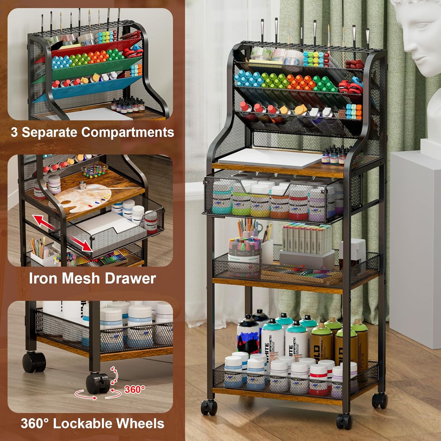 7-Tier Rolling Utility Cart wi - Art Craft Organizer 评论和价格