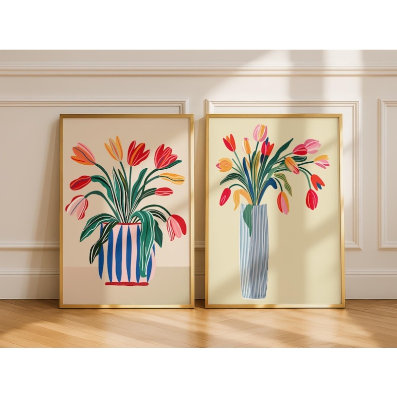 2pcs Tulip Flowers Canvas Wall - Art Craft Vase 评论和价格