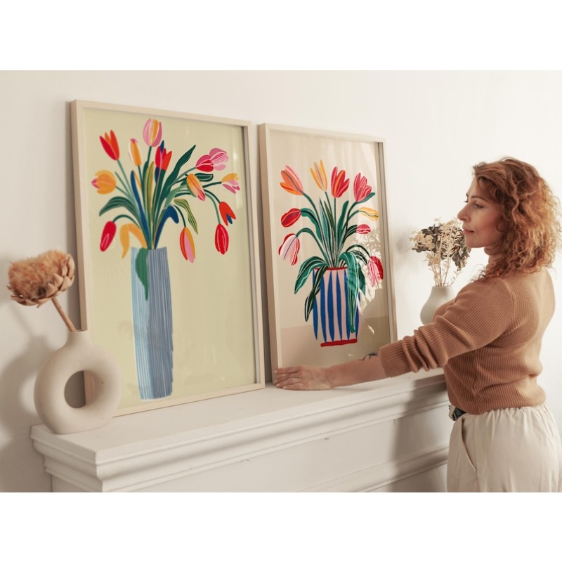2pcs Tulip Flowers Canvas Wall - Art Craft Vase 评论和价格