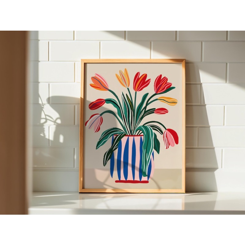 2pcs Tulip Flowers Canvas Wall - Art Craft Vase 评论和价格