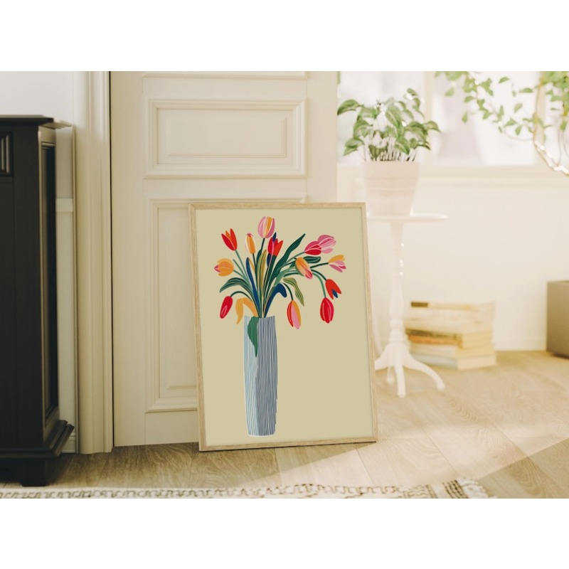 2pcs Tulip Flowers Canvas Wall - Art Craft Vase 评论和价格