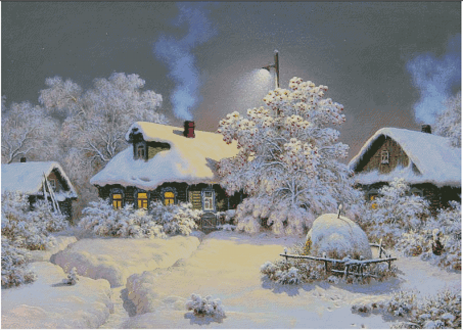 Winter village Embroidery Snow - Art Craft Village 评论和价格