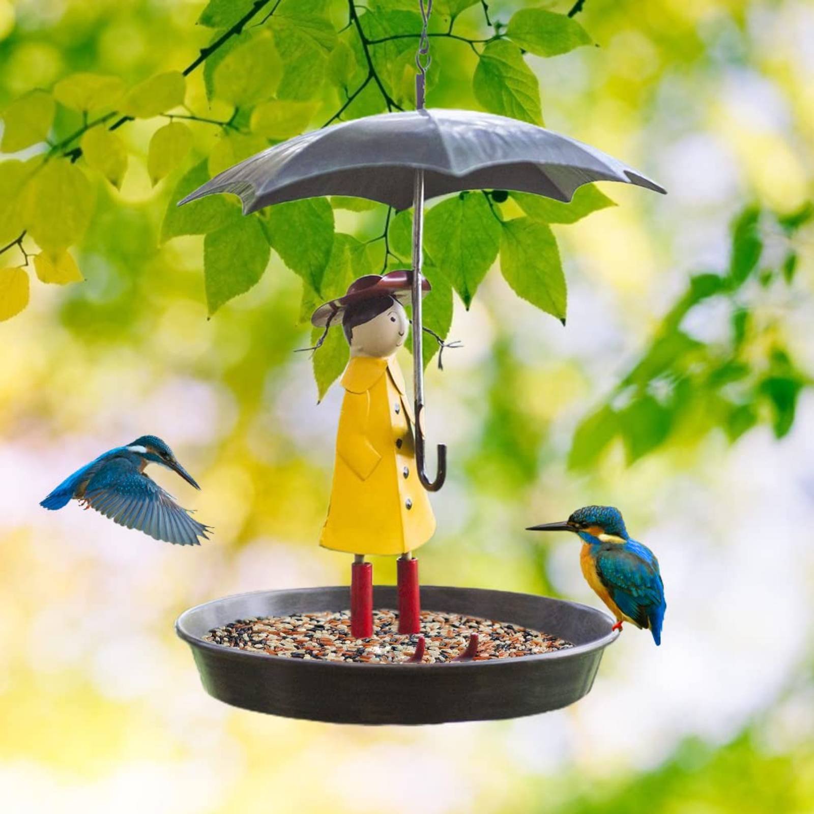Girl with Umbrella Bird Feeder - Art Craft Decoration 评论和价格